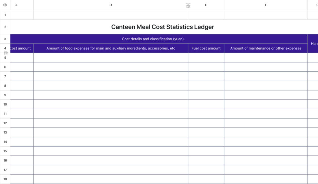Canteen food cost statistics ledger 1